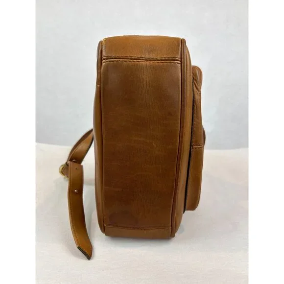 Vintage Tan Leather Crossbody Bag Gold Horseshoe Adjustable Strap - Picture 8 of 14